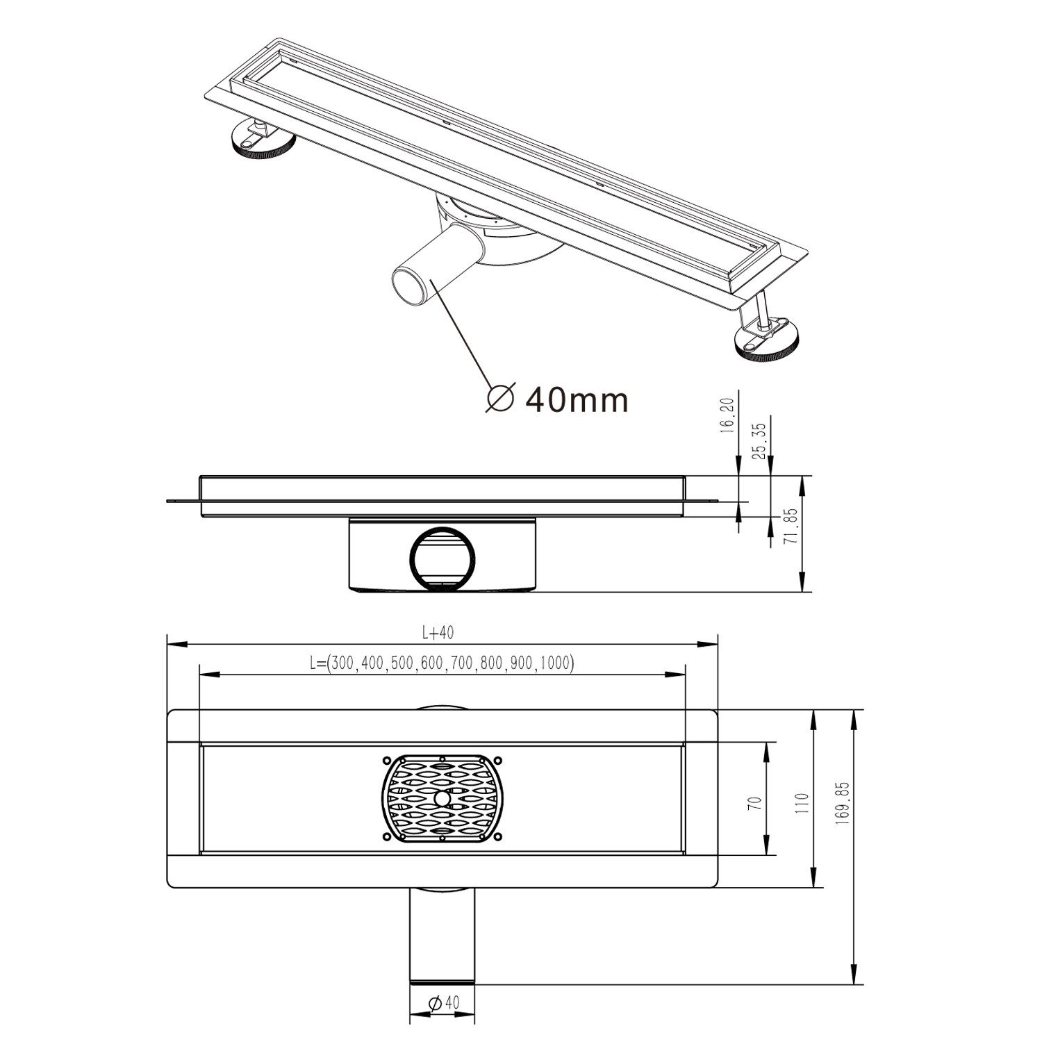 euroharry Duschrinne Duschrinne Edelstahl Bodenablauf Duschablauf 360° Befliesbar 2in1