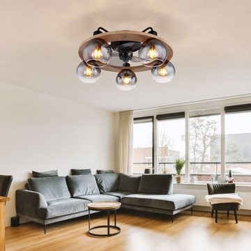 Globo Deckenleuchte, Leuchtmittel nicht inklusive, Deckenventilator Deckenlampe Ventilatorleuchte Fernbedienung Holz Glas