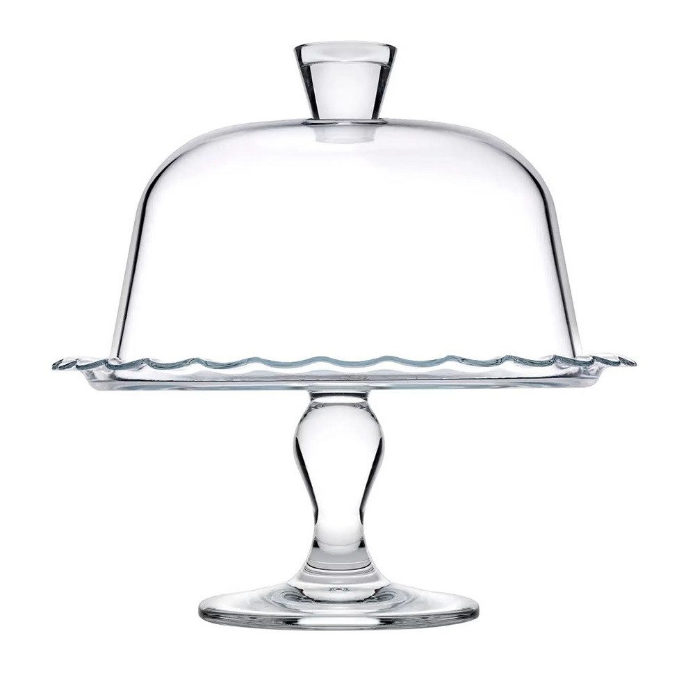 Pasabahce Servierplatte Pasabahce Patisserie Servierplatte auf Fuß mit Haube Ø 26,4 cm, Glas, (Packung)