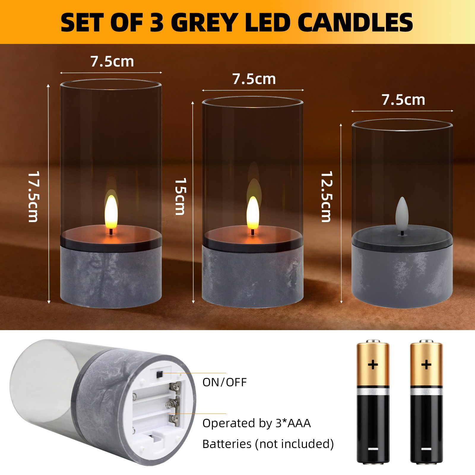 OZAVO LED-Kerze 3er set Flammenlose LED Kerzen flackernde Flammenkerze, Batteriekerzen, Dekorative Kerzen für Zimmer, Partys und Weihnachtsdekoration – Bild 5 von 5