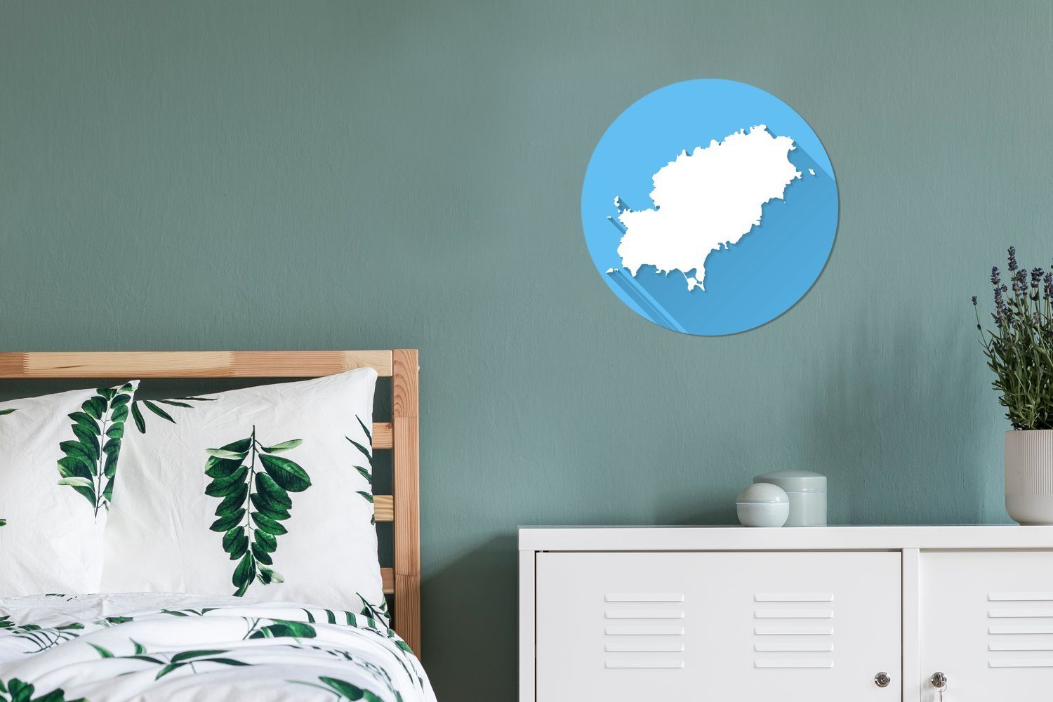 von Rund, MuchoWow Tapetenkreis einer weißen Tapetenaufkleber, Wohnzimmer Ibiza (1 für Karte Wandsticker St), Kinderzimmer, Illustration