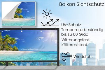 MuchoWow Balkonsichtschutz Strand - Meer - Palme - Sonne - Sommer (1-St) Balkonbanner, Sichtschutz für den Balkon, Robustes und wetterfest