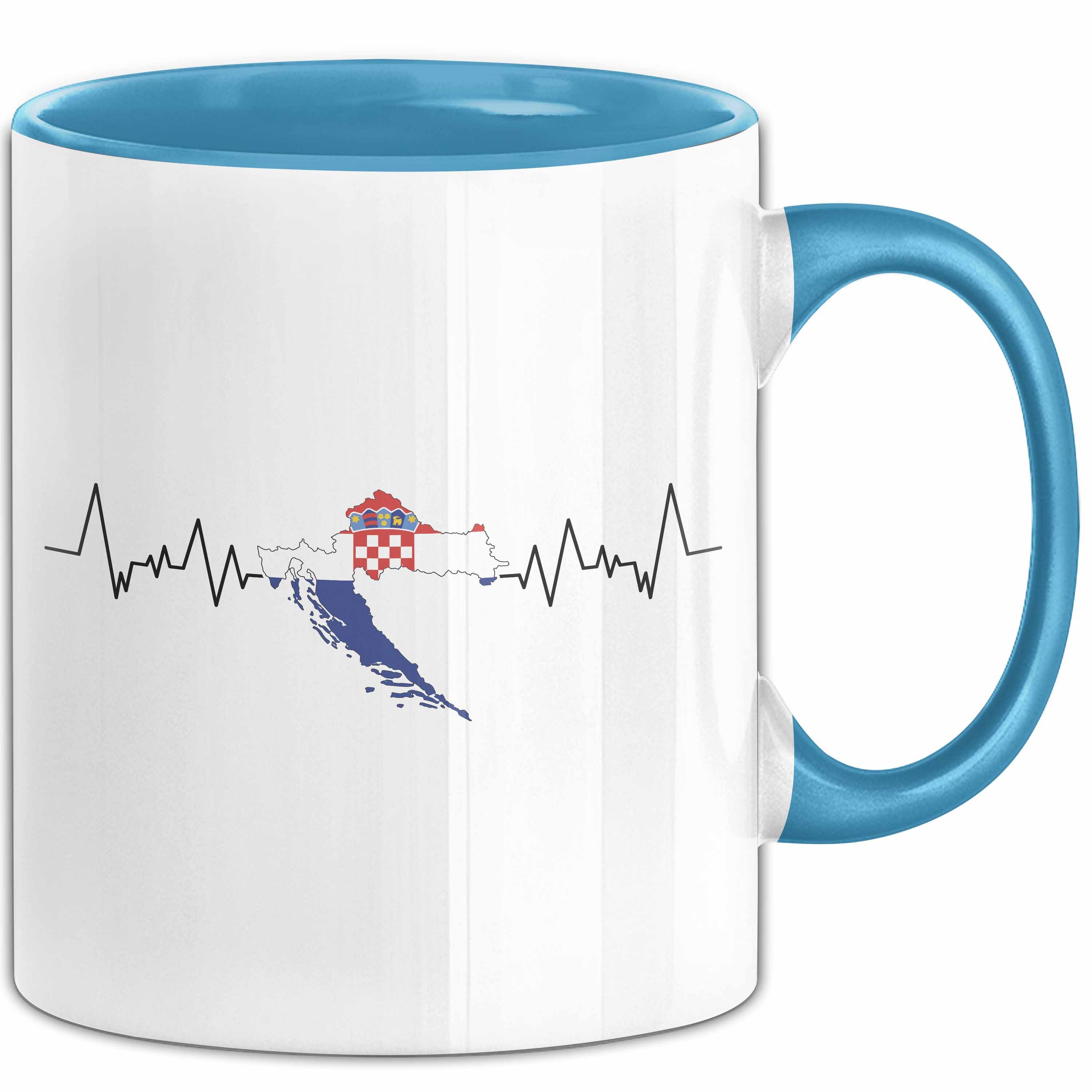 Trendation Tasse Kroatische Flagge Tasse Geschenk Herzschlag Kroatien