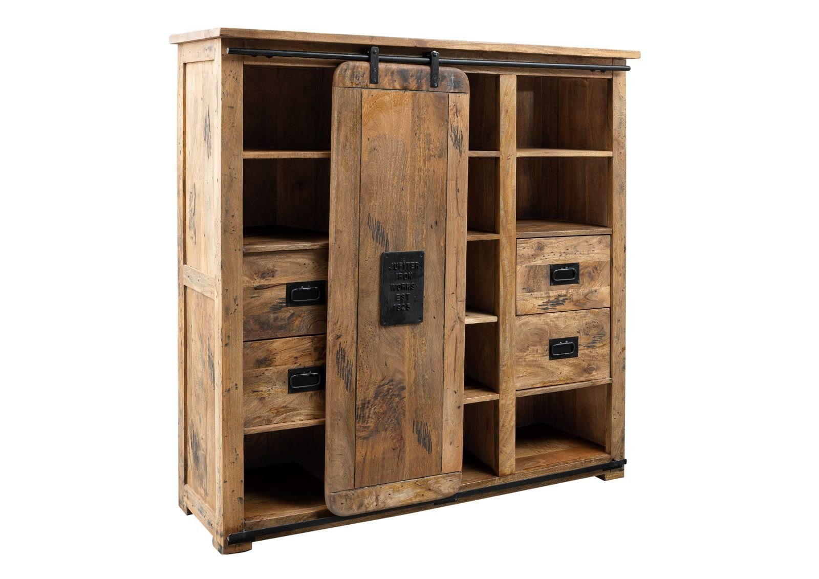 Massivmoebel24 Highboard (Highboard Mango 142x45x147 natur lackiert RAILWAY #162)