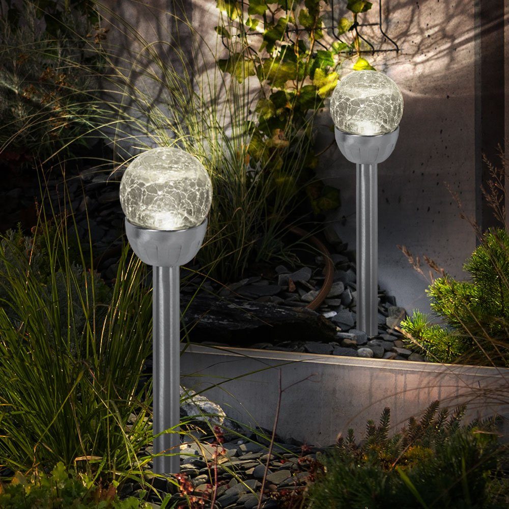 Solarleuchte, fest Gartenlampe etc-shop LED Bruchglas-Optik LED-Leuchtmittel in verbaut, Dekolicht, Kugelleuchte Außenlampe