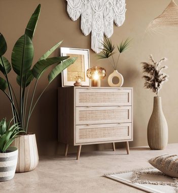 Newroom Sideboard Mila, Kommode mit Schubladen Sonoma Eiche Rattan Modern Boho Skandinavisch