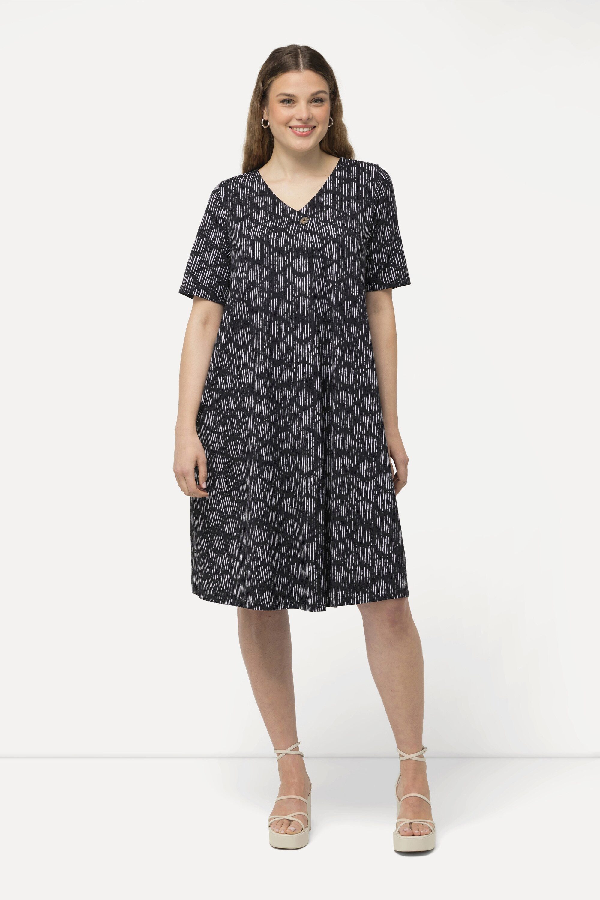 Ulla Popken Jerseykleid Jersey-Midikleid A-Linie V-Ausschnitt günstig online kaufen