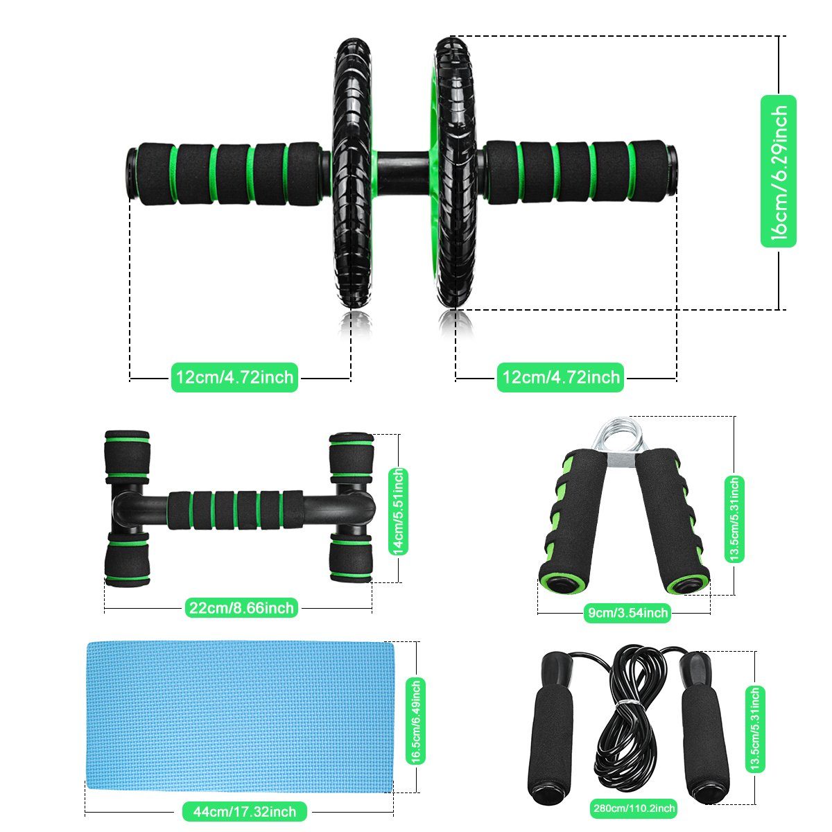 7 Set NASUM Training Hochwertiges Ganzkörper Schwarz/Grün Perfektes mit Fitnessmatte für in Fitness-Set (7-St), Teilen