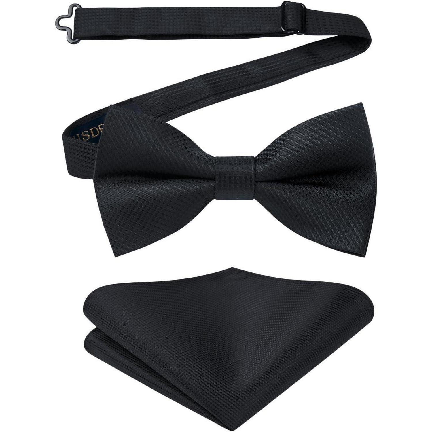 LuxusKollektion Fliege Fliege Vorgebundene Herren Einstecktuch Set Hochzeit B0-schwarze