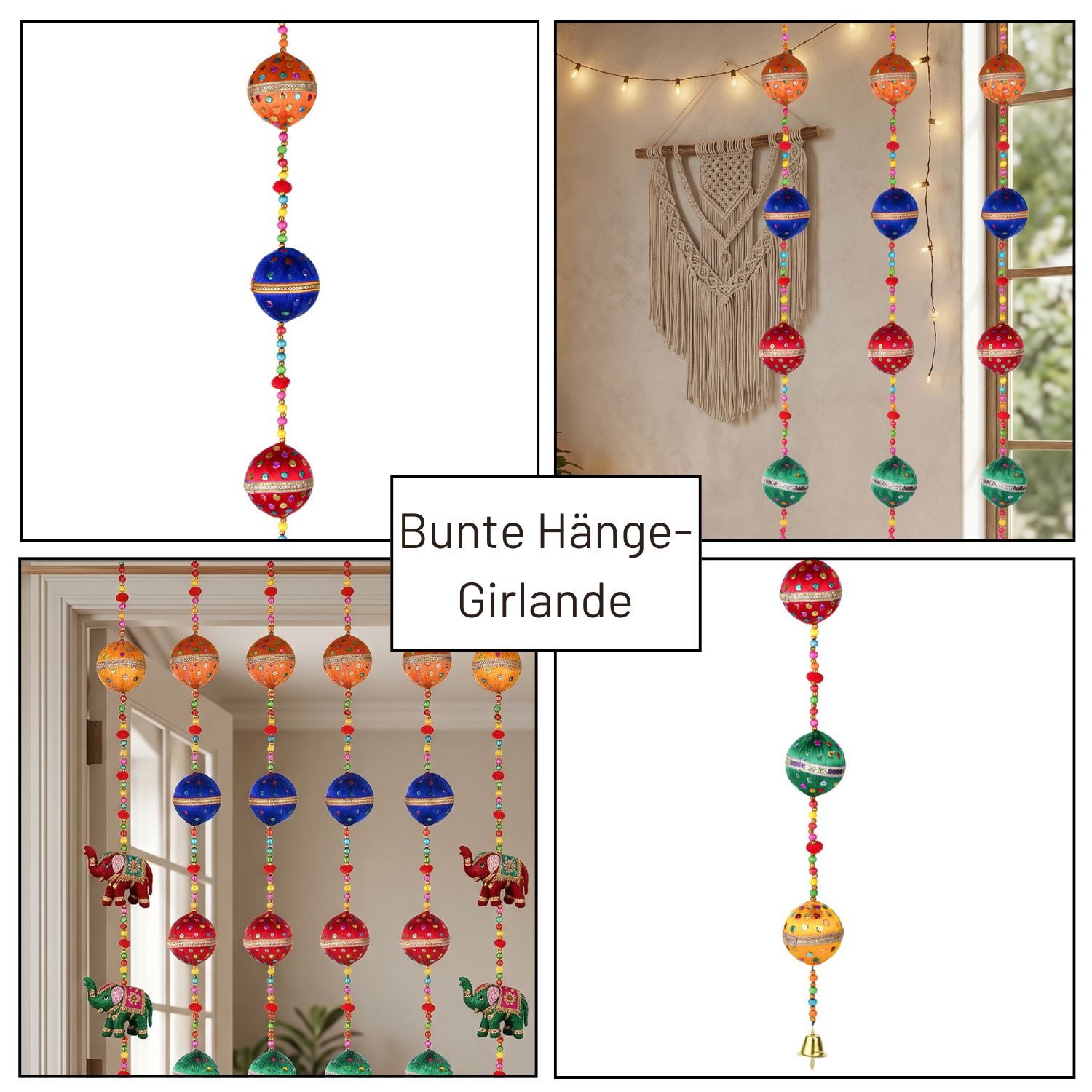 Marrakesch Orient & Mediterran Interior Hängedekoration Dekoanhänger Chakra im Boho-Stil aus Baumwolle, 3er-Set, bunt 100 cm – Bild 5 von 5