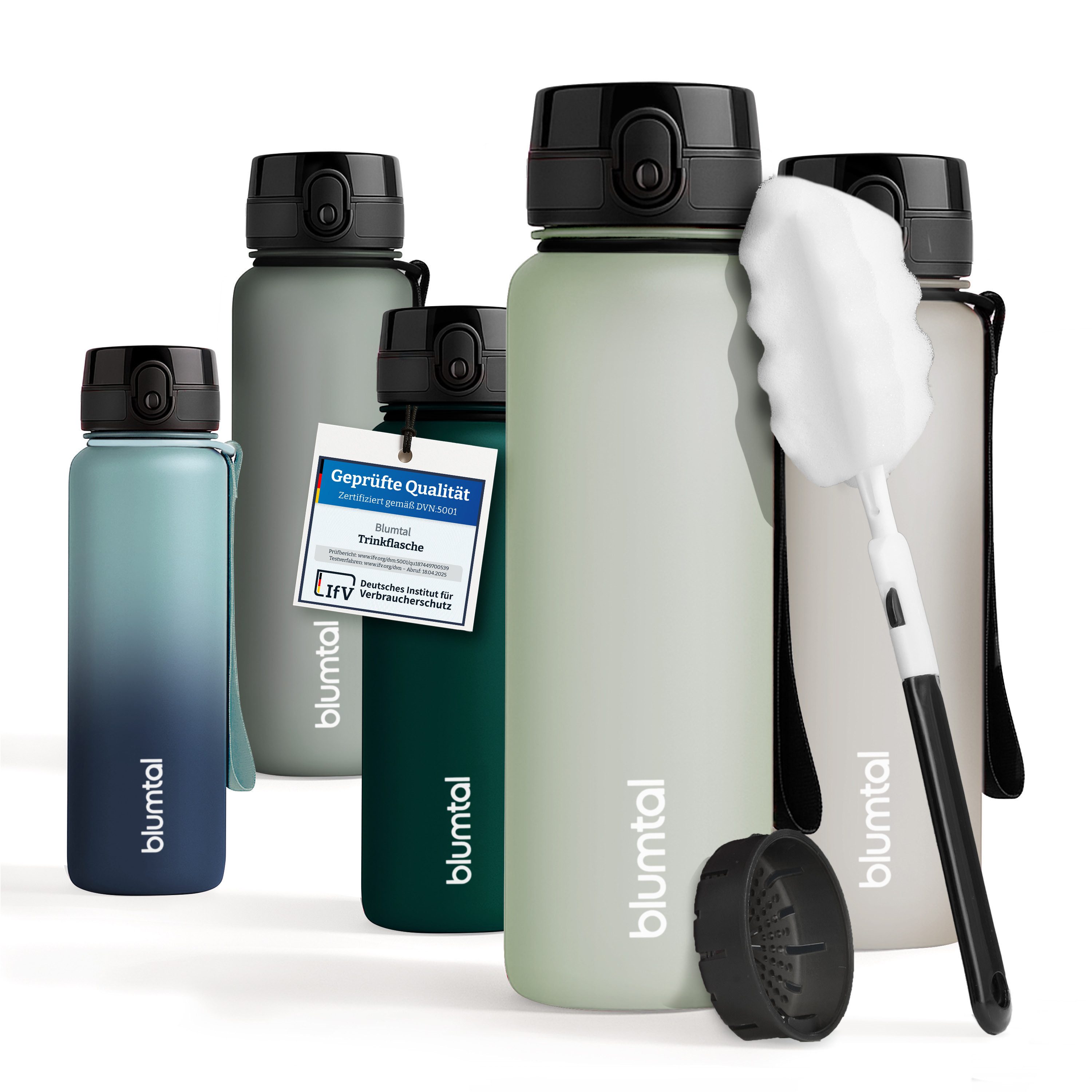 Blumtal Trinkflasche auslaufsichere Trinkflasche Sport + 1-Klick-Verschluss, BPA-frei, Wasserflasche mit Sieb, spülmaschinenfest, F.A.Z. Kaufkompass getestet