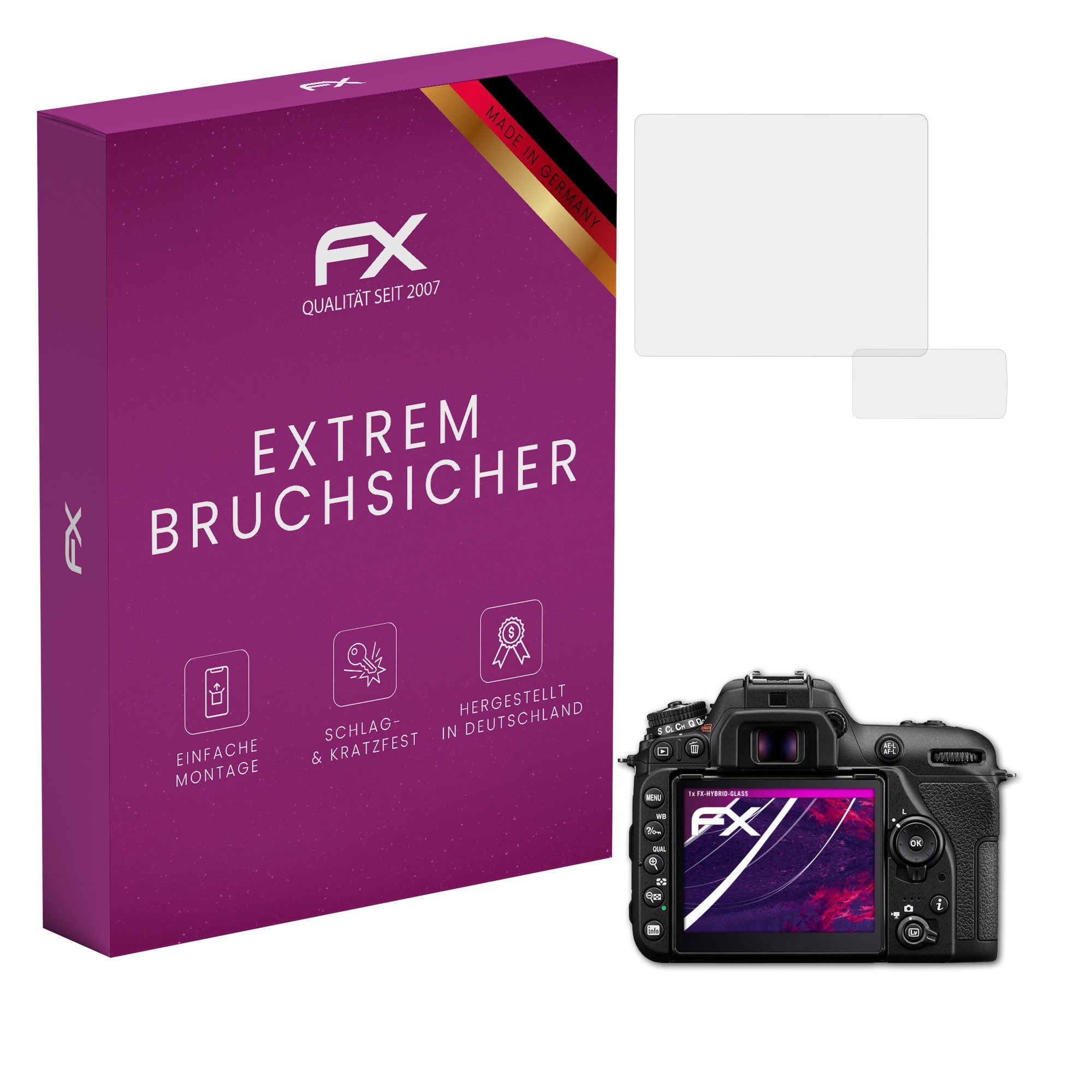 atFoliX Schutzfolie Panzerglasfolie für Nikon D7500, Ultradünn und superhart