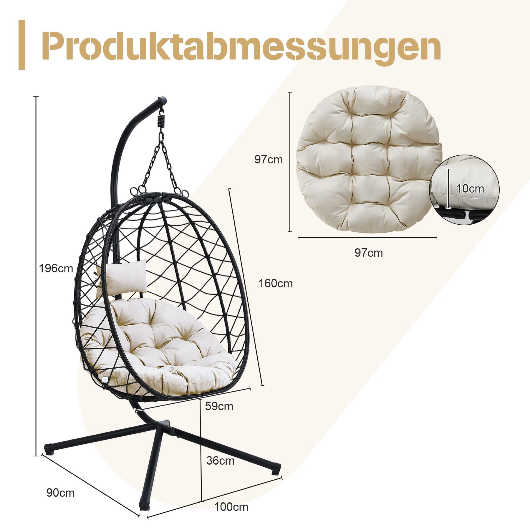 HomeMiYN Hängesessel Hängesessel Relax mit Komfortpolsterung für Garten & Balkon