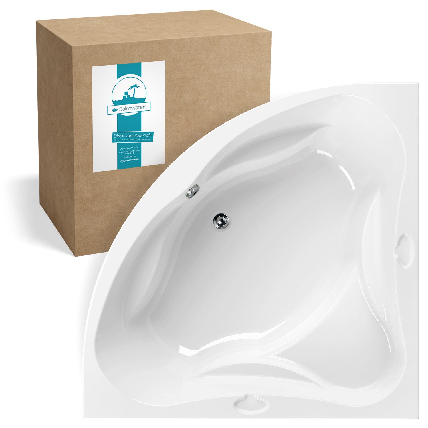 Calmwaters Eckwanne Original, Weiß, 140 x 140 cm, Acryl, Duowanne für Zwei, Sitzbadewanne, 02SL3013