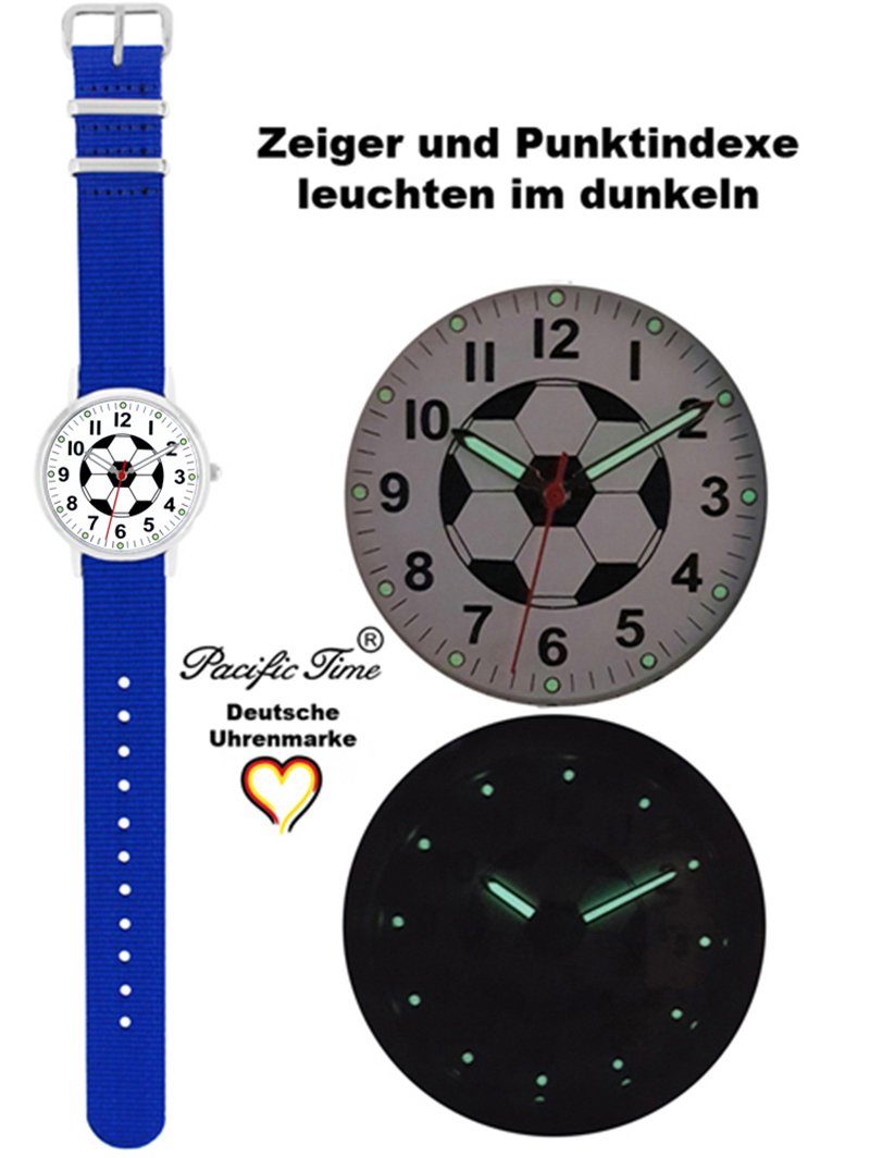 Pacific Time Match Fußball Armbanduhr Wechselarmband, Quarzuhr royalblau und Gratis Mix - Kinder Versand Design