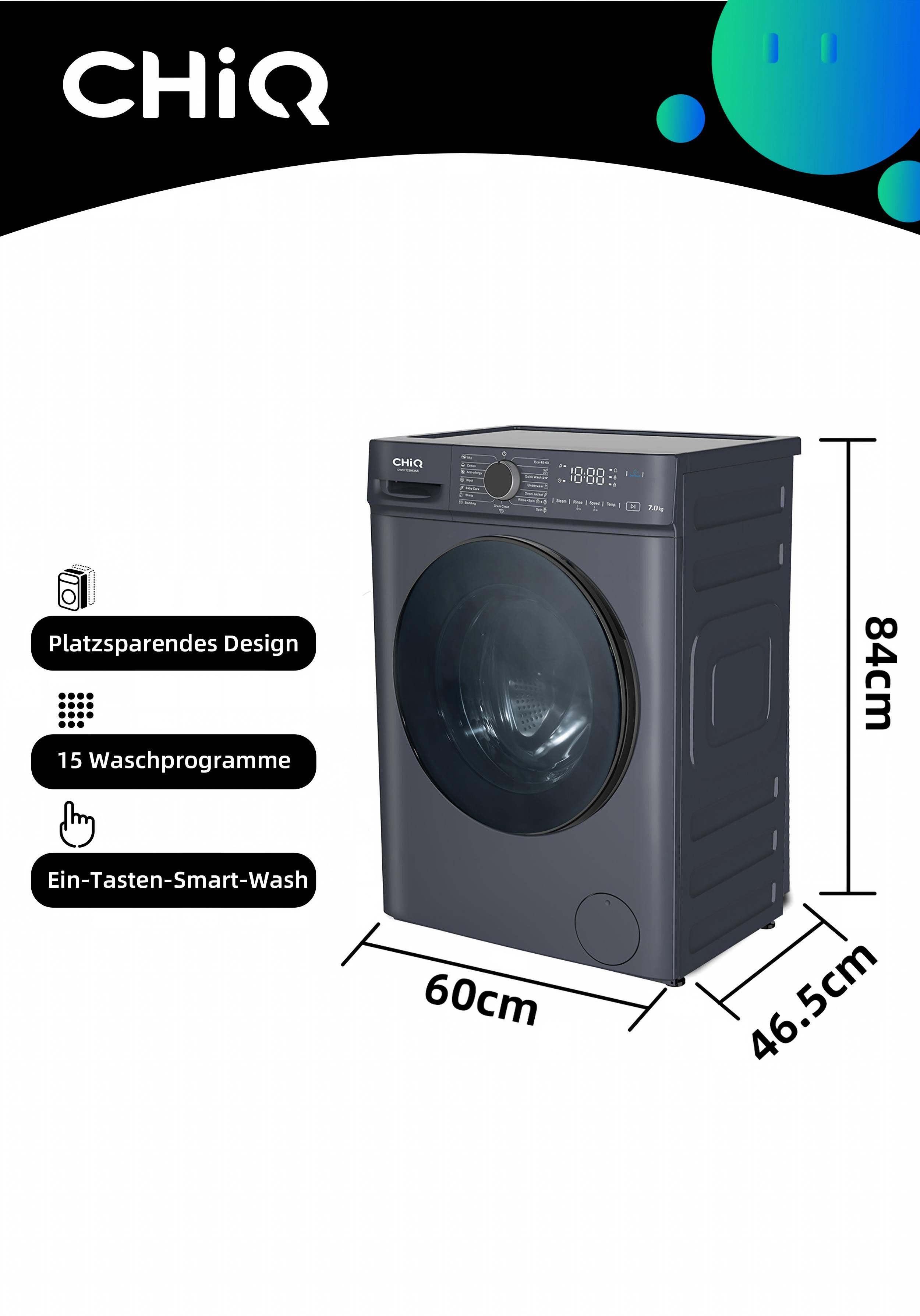 CHiQ Waschmaschine SPACE PRO CW07123863AX, 7 kg, 1200 U/min, Dampfsterilisation, 15-minütiger Schnellwaschgang – Bild 2 von 5