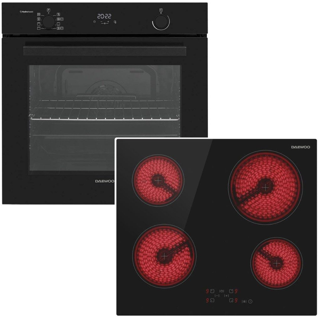 Daewoo Backofen-Set 78L Pyrolyse SoftClose AntiFingerprint Glaskeramik Kochfeld Timer, Pyrolyse-Selbstreinigung