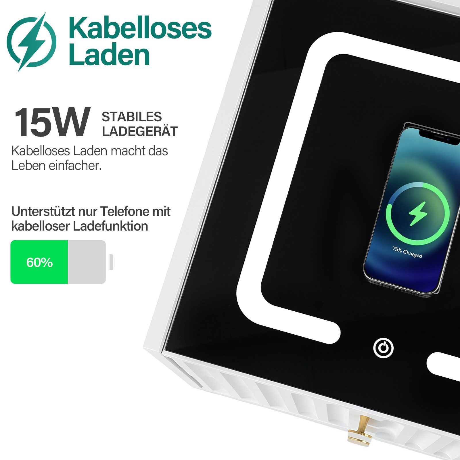 oyajia Nachttisch Nachttisch mit LED-Beleuchtung, Beistelltisch mit 15W Kabelloses Laden (Nachttisch mit USB + Type-C, Beistelltisch, 2/ 3 Schubladen, modern), für modernes Schlafzimmerdesign