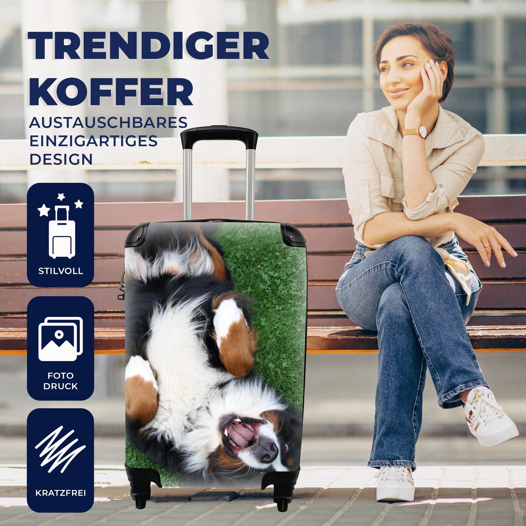 Gras Reisetasche im Berner Reisekoffer Rollen, Handgepäckkoffer rollen, liegend, für Trolley, MuchoWow 4 Ferien, Handgepäck mit Sennenhund