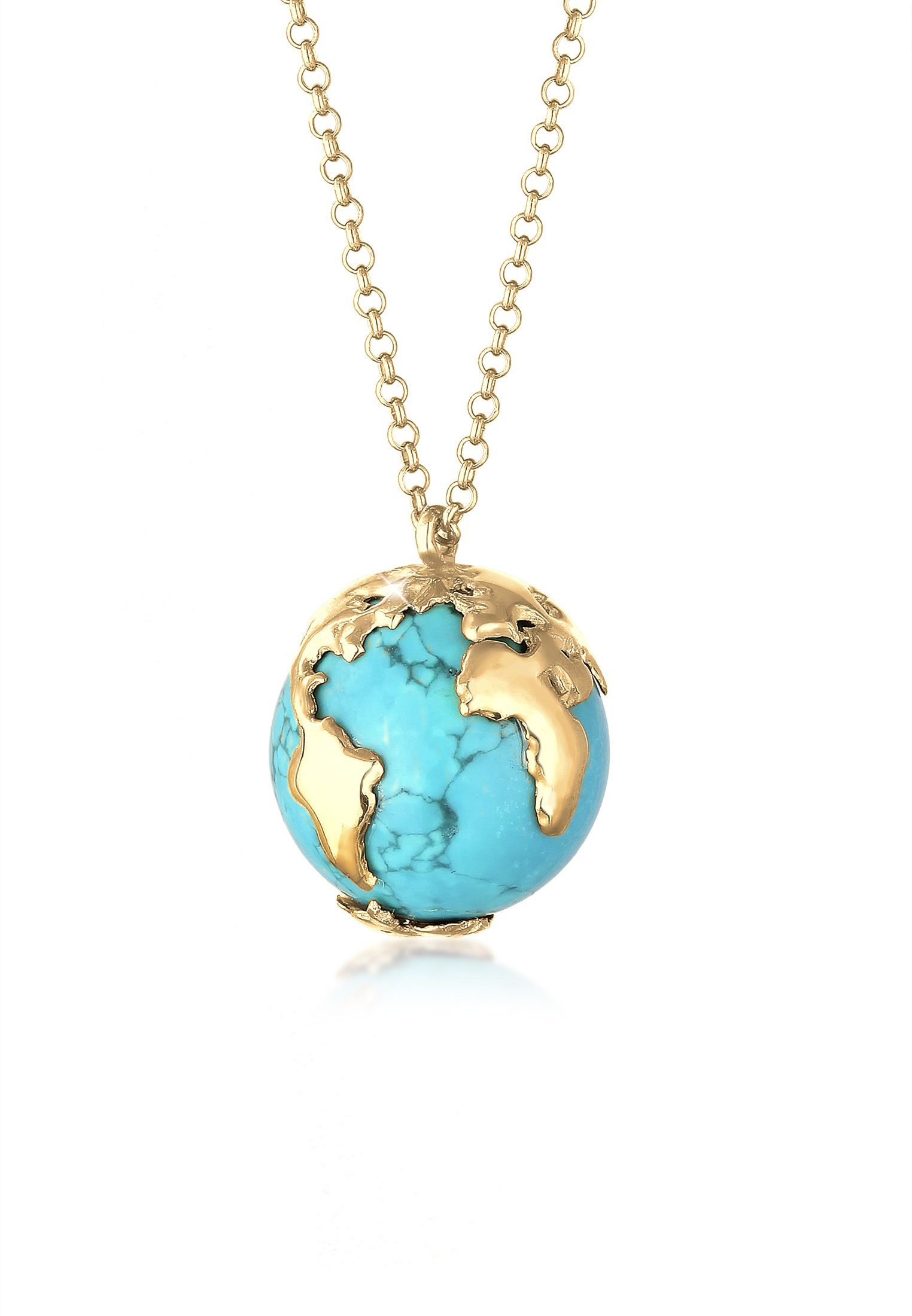 Globus Anhänger mit Weltkugel Kette Gold 925 Erbskette Howlith Elli Silber Syn.