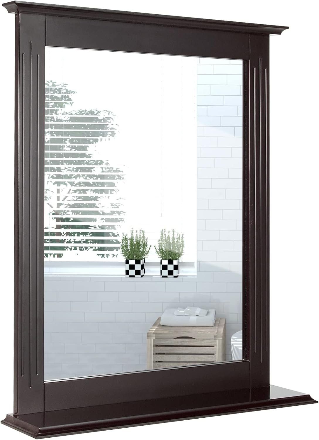 KOMFOTTEU Badspiegel Wandspiegel, 57 x 12 x 68 cm braun