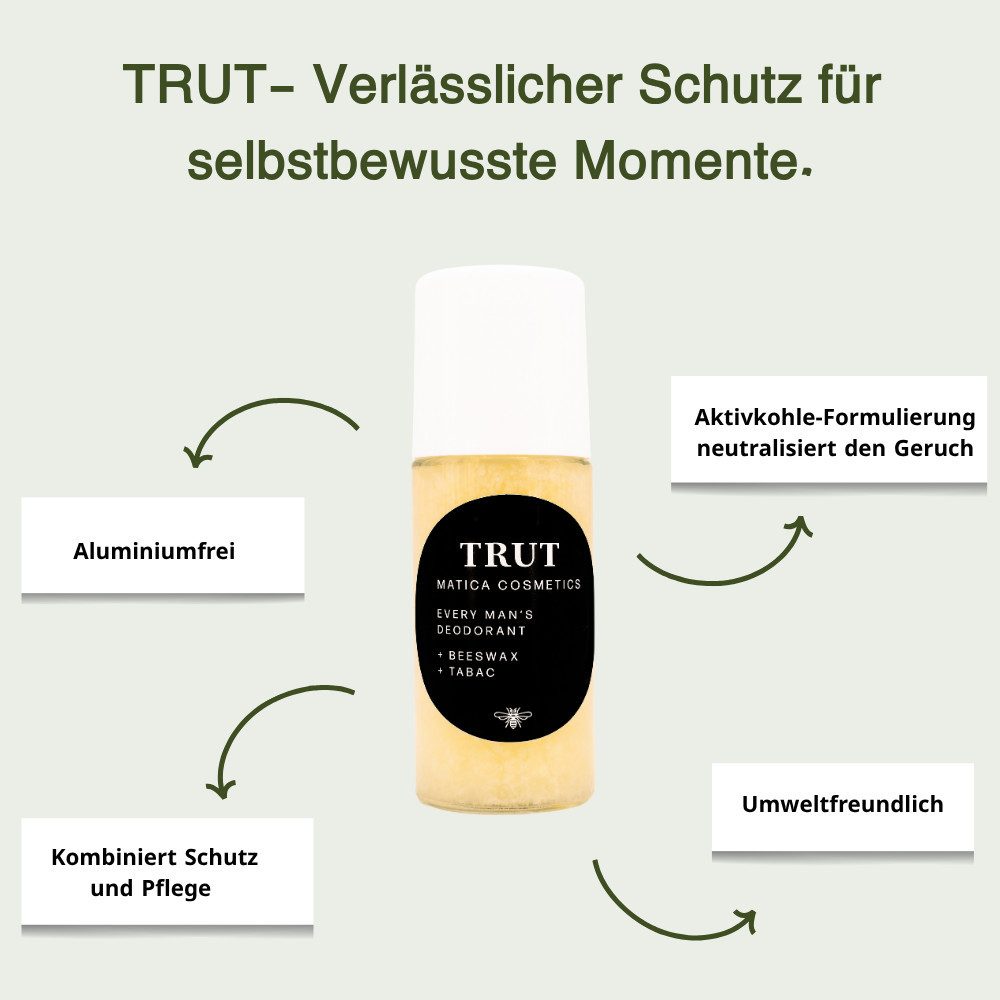 Matica Cosmetics Deo-Roller Trut Deoroller Tabac - Natürliches Deodorant 50ml, Einzelprodukt, 1-tlg., Nachfüllbar & ohne Aluminium