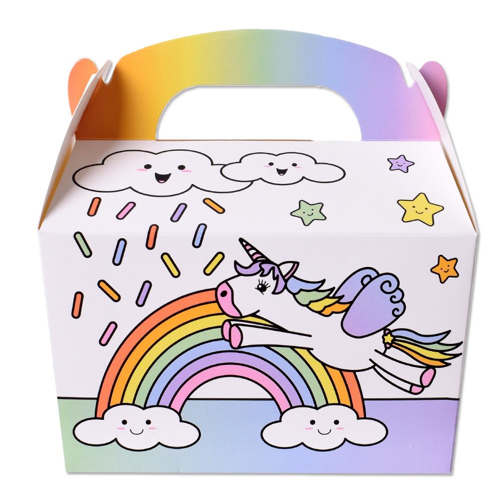 TE-Trend Faltbox 12 Stück Box Kinder Einhorn Geschenkbox Regenbogen Mädchen (12 St), mit Henkel und Motiv