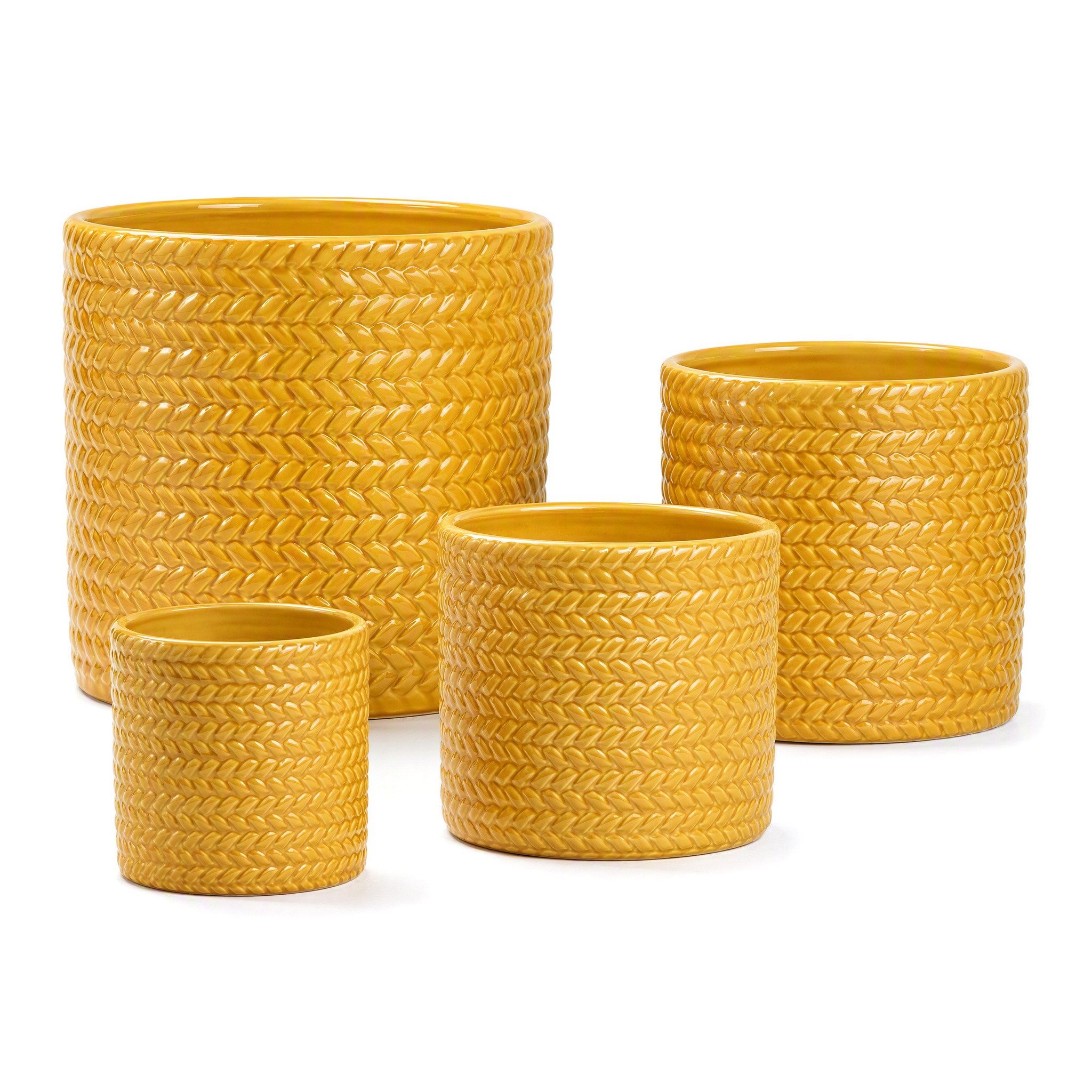 Rolipo Blumentopf Blumentopf Set 4-teilig aus Keramik mit Relief für Garten