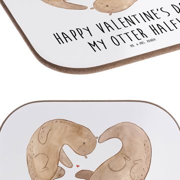 Mr. & Mrs. Panda Getränkeuntersetzer Otter Valentine - Weiß - Geschenk, Ehemann, Glasuntersetzer, Unterset, 1-tlg., Liebevolle Motive
