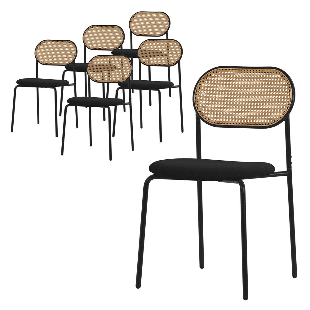 ML-DESIGN Stuhl Esszimmerstühle Rattanstuhl Polsterstühle Akzentstühle für Esszimmer (6 St), Schwarz Esstischstühle mit Rückenlehne aus Rattan 6er Set Küchenstuhl