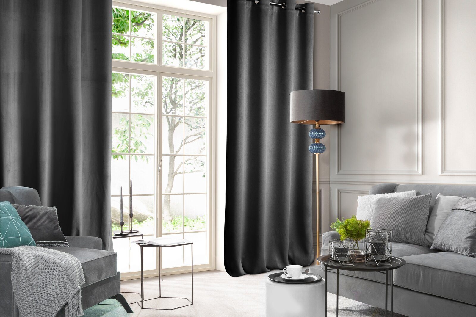 Design91 Vorhang Samtvorhänge Wohnzimmer Schlafzimmer Blickdicht Ösen Velours Velvet, Ösen