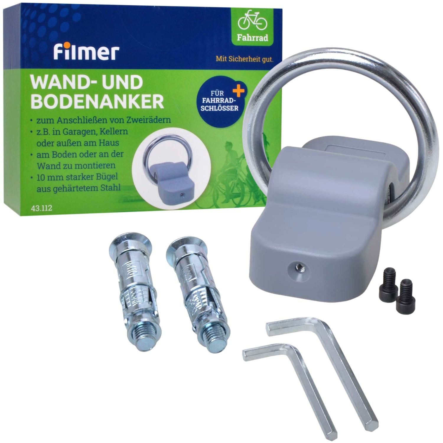 Diedrich Filmer GmbH Wandanker Wandanker Bodenanker für Fahrrad Roller etc, (Set, Komplett-Set), eBike Sicherheitsanker Kettenanker Boden Wand Anker Befestigungsanker