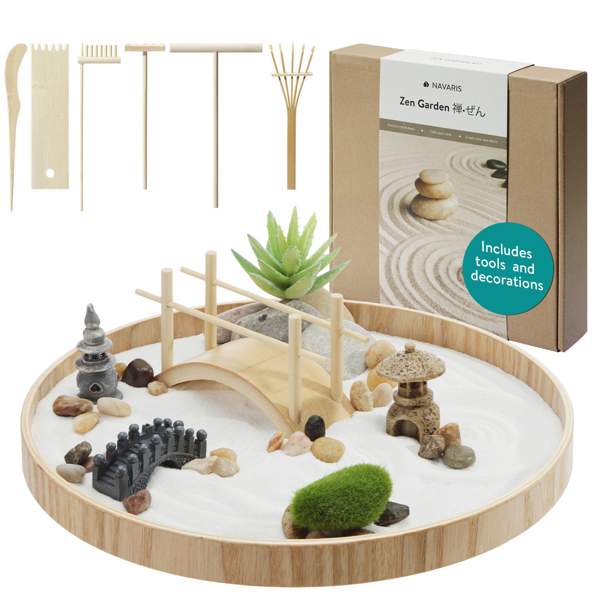 Navaris Dekofigur Navaris Mini Zen Garten Kit Miniatur Sand Garten