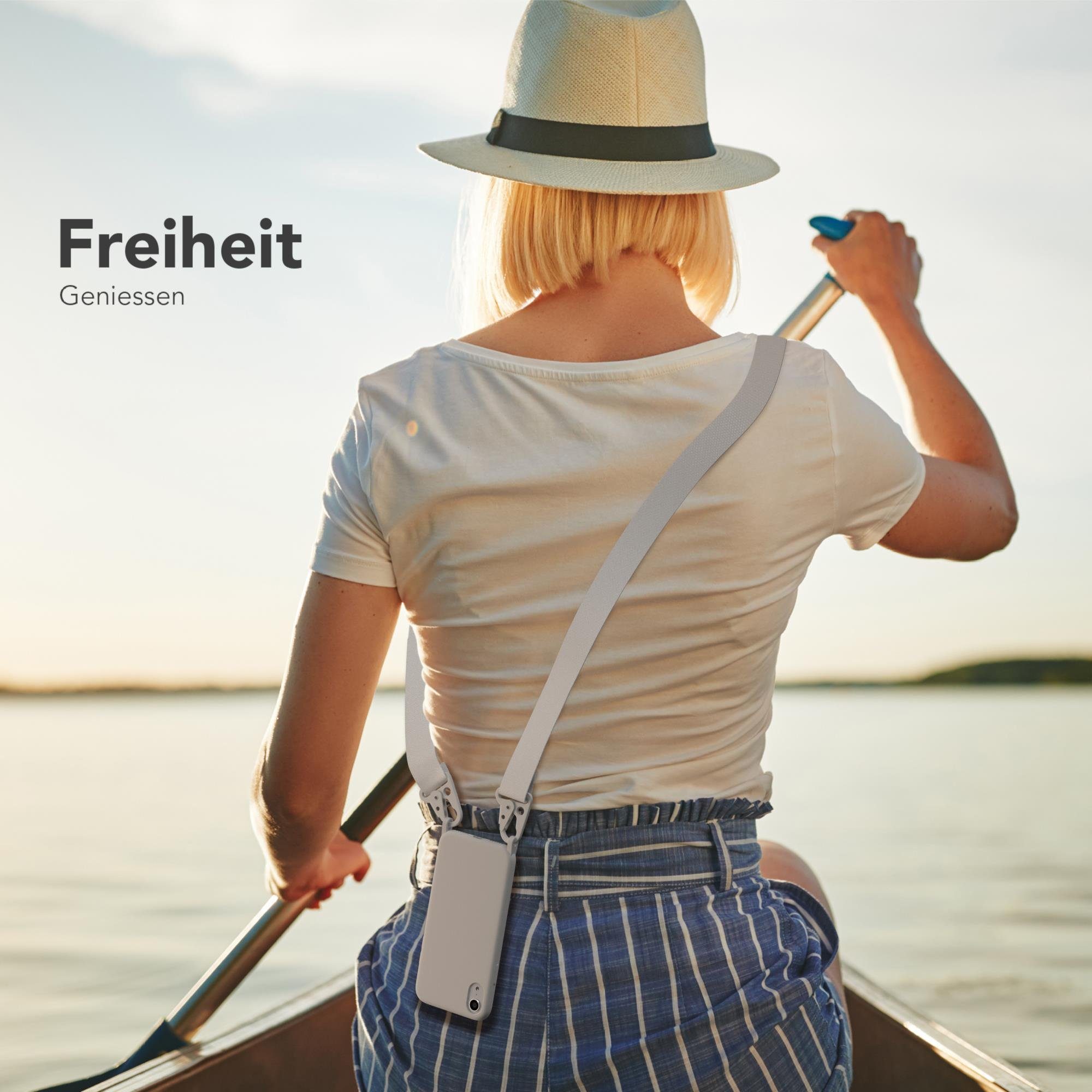 EAZY CASE Handykette Breitband Kette für Apple iPhone XR 6,1 Zoll, Ketten Hülle 2in1 Handyhülle mit abnehmbarer Kette Karabiner Bag Weiß