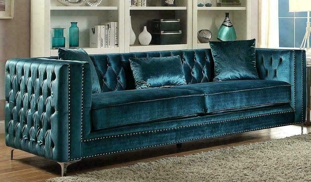 JVmoebel Chesterfield-Sofa, 3 Stoff Designer Sitzer Couchen Samt Chesterfield Couch Turkis Sofa