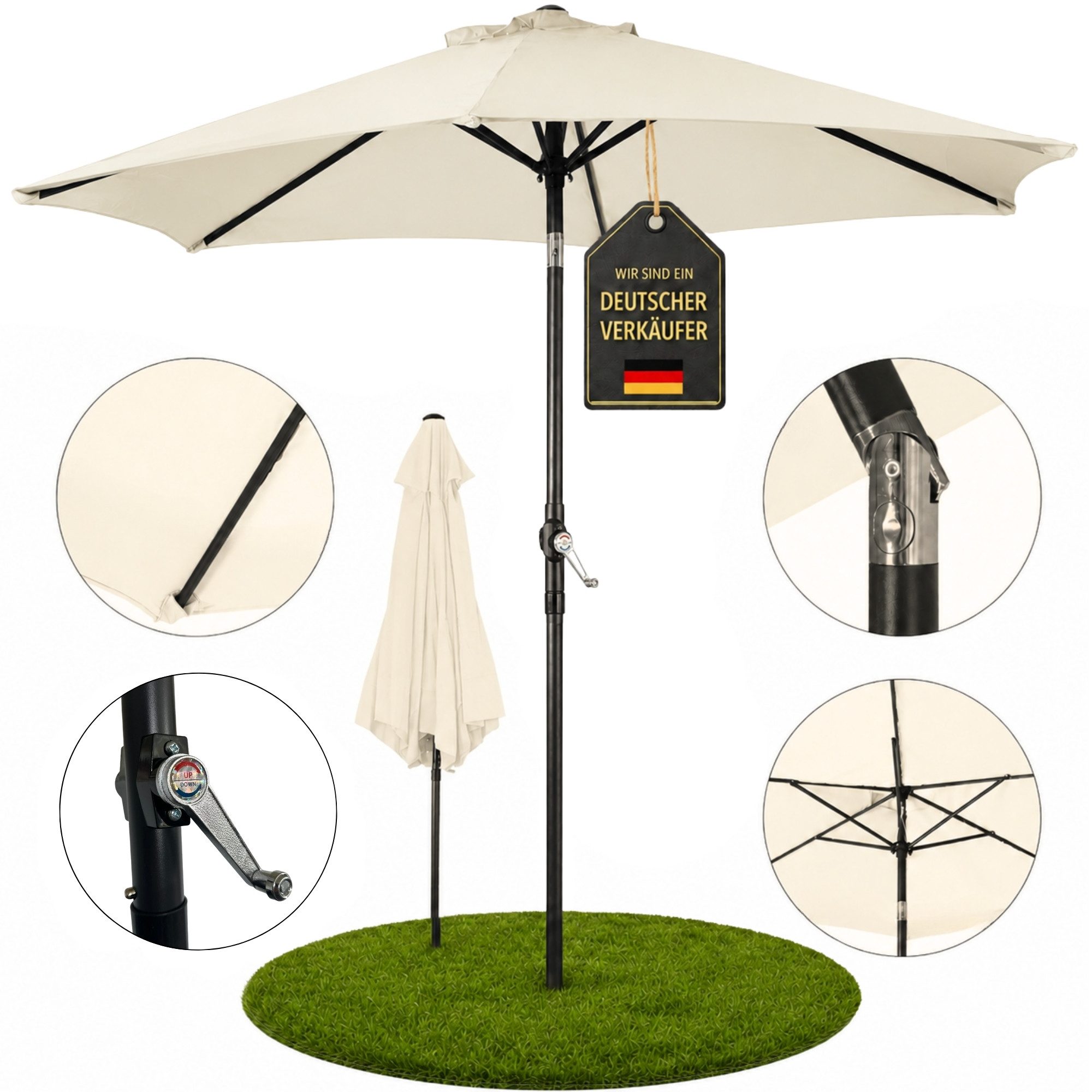 ONDIS24 Marktschirm Strandschirm 2,3 Meter Sonnenschutz mit Kurbel, Knick-Gelenk, 100% Polyester (160g/m)