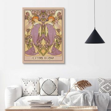 Posterlounge Holzbild Alfons Mucha, Die Blumen - Iris, Wohnzimmer Vintage Malerei