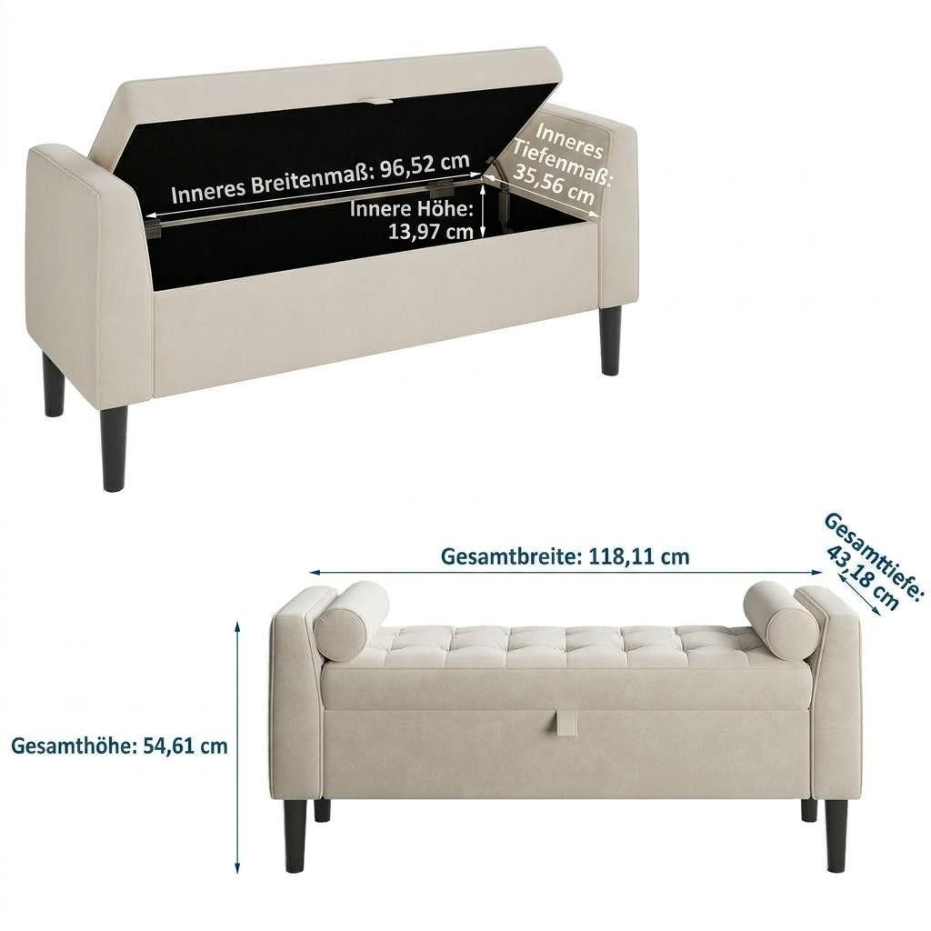 GarveeMore Polsterbank Polsterbank mit Stauraum Flurbank Sitzbank,Samt 118x43x64cm – Bild 3 von 5