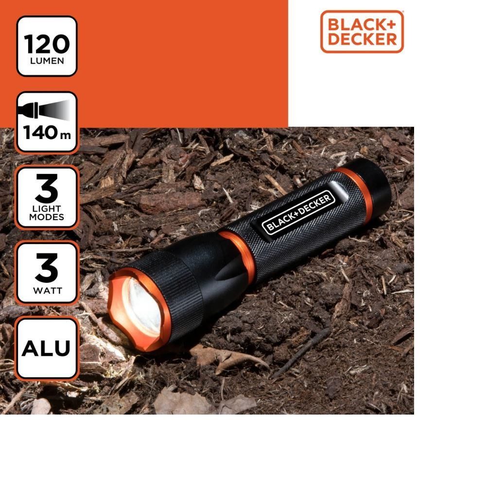 Black + Decker LED Taschenlampe LED-Taschenlampe, 140 Meter Reichweite, Länge 138 mm, LED Taschenlampe für zuverlässige Beleuchtung in jeder Situation