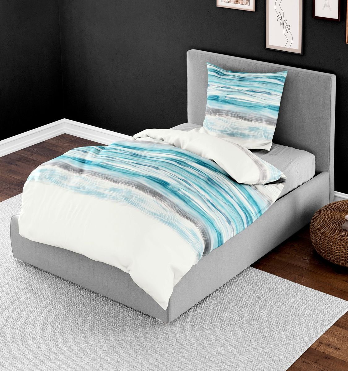 BIERBAUM Bettwäsche 135x200cm Streifen Blau Aqua, Biber, 2 teilig, Elegante günstig online kaufen