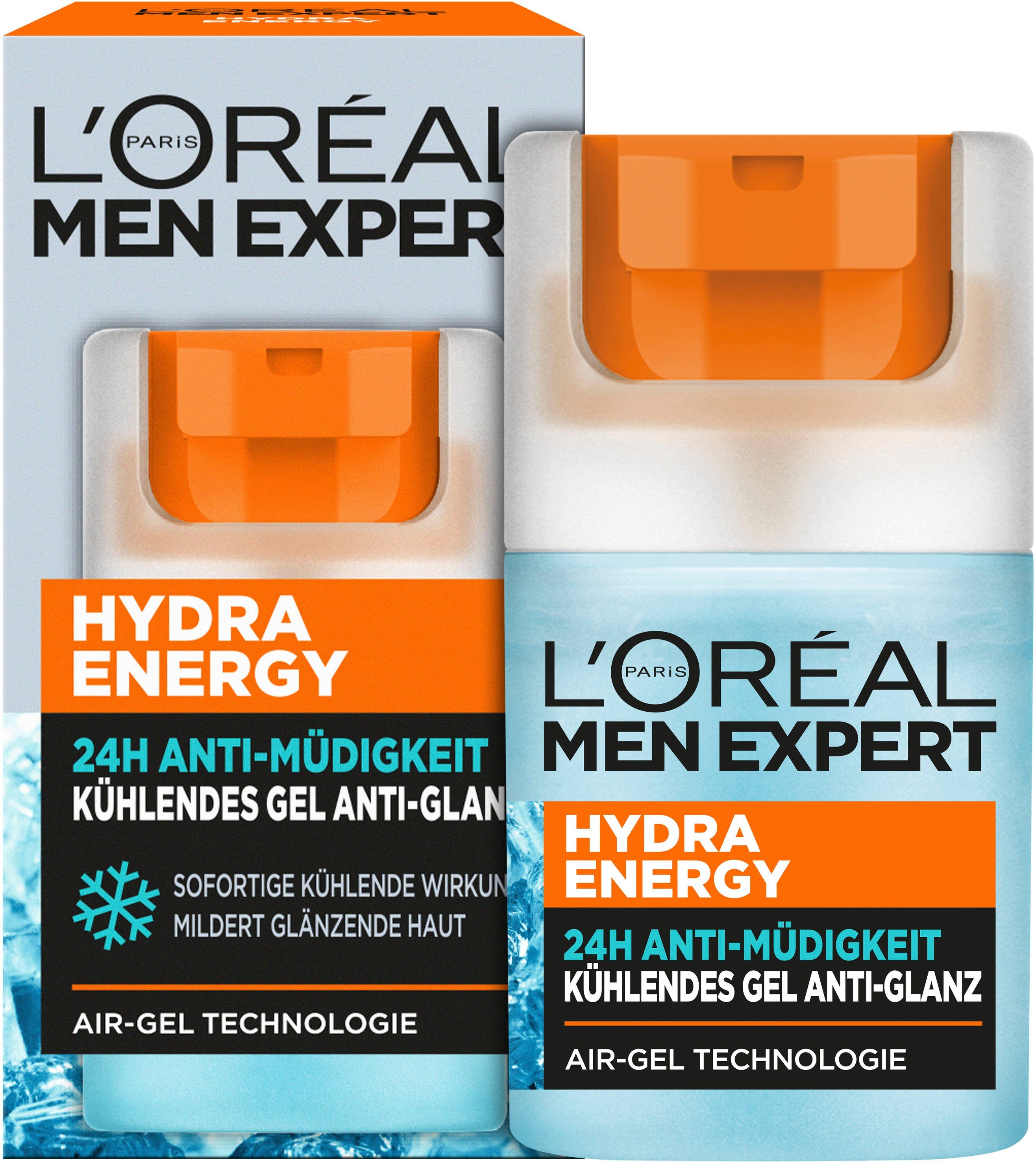 L'ORÉAL PARIS MEN EXPERT Gesichtsgel HYDRA ENERGY 24H ANTI-MÜDIGKEIT KÜHLENDES GEL ANTI GLANZ, feuchtigkeitsspendend, mehr Glanz, hilft bei müder Haut