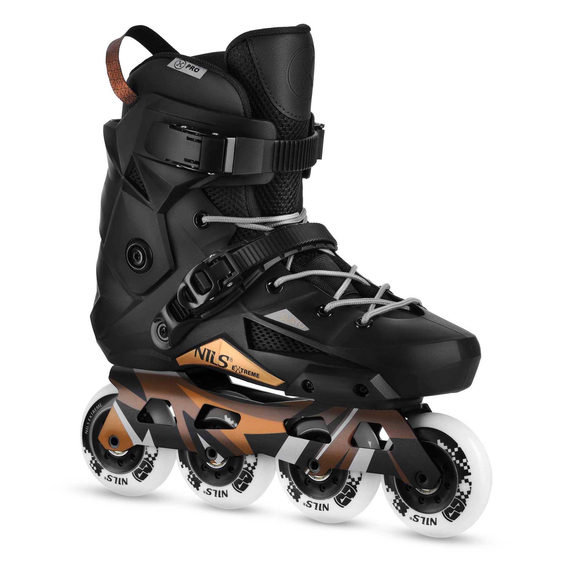 NILS EXTREME Inlineskates Inliner Rollschuhe Speedskates, (Spar-Set, 2-St., 44), Slalom, CNC-Alu-Schiene, ABEC-9 Carbon, PU 85A