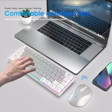 Snpurdiri 60% Prozent Kabellos Tastatur- und Maus-Set, 2.4G Small Mini 60% Merchanical Feel Tastatur, Ergonomisches Design