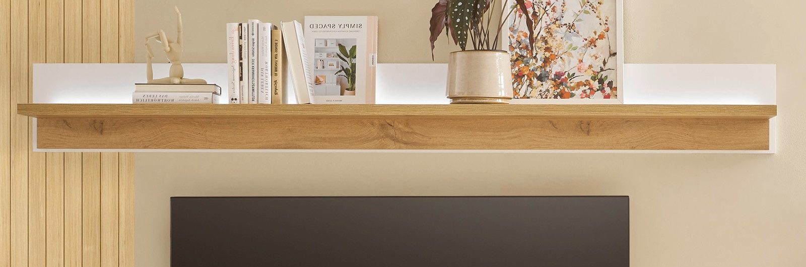 Furn.Design Wandboard Bellport, Wandregal in weiß matt mit Wotan Eiche