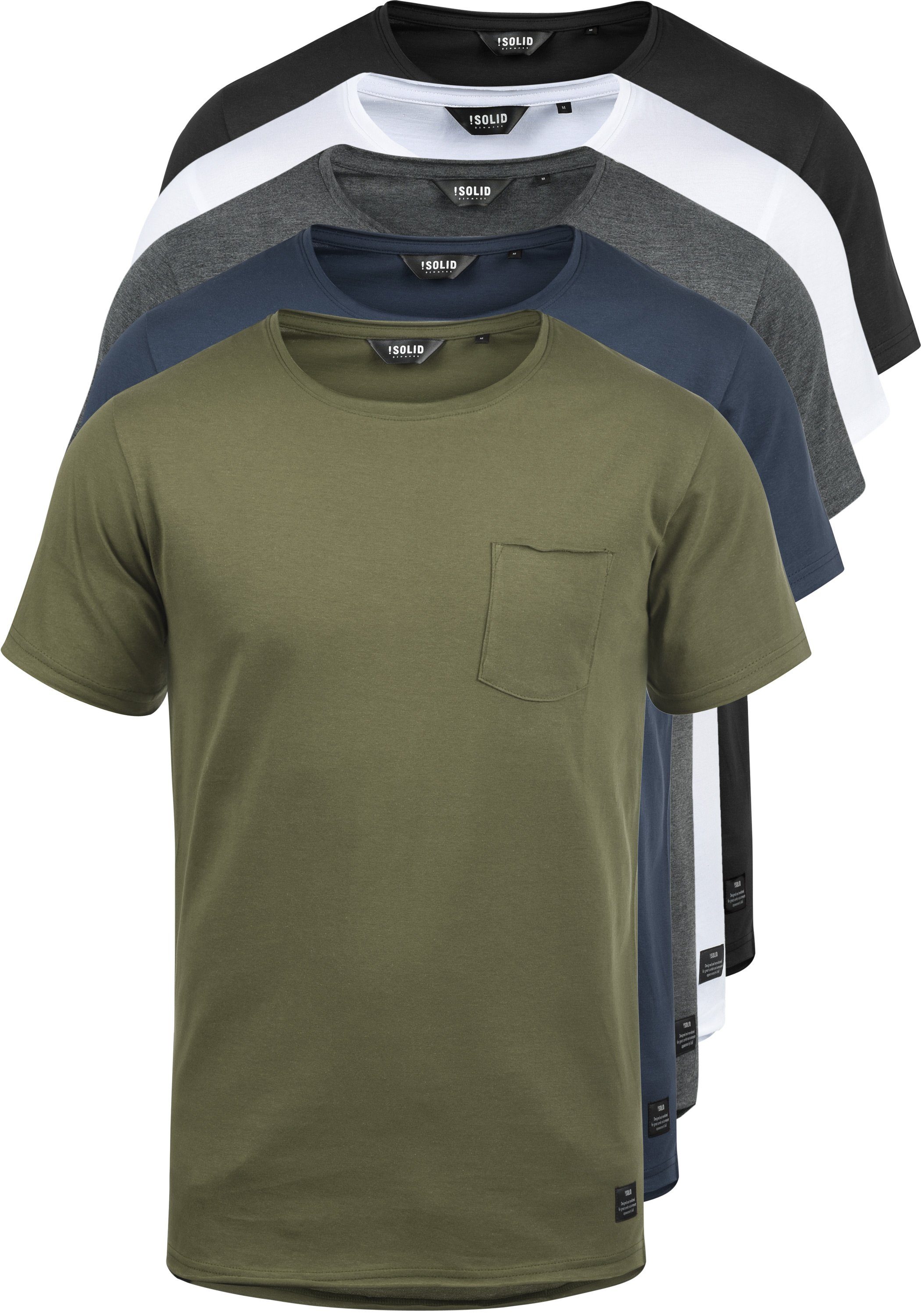 Brusttasche Grey Rundhalsshirt !Solid (8254) Kurzarmshirt Med mit SDAndrej