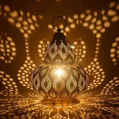 Marrakesch Orient & Mediterran Interior Stehlampe »Orientalische Tischlampe Lampe Noumi 32cm in Gold, Marokkanische Tischlampe aus Metall, Stehleuchte modern, Leuchte für Vintage, Retro & Landhaus Stil Design«