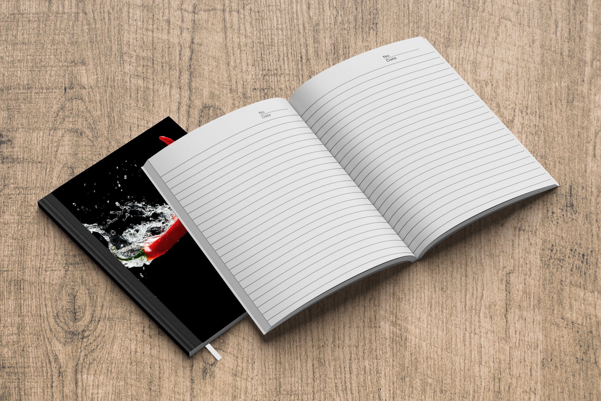 Schwarz Seiten, Rot, 98 Chilischote - - A5, Wasser - Haushaltsbuch Notizbuch Journal, Notizheft, Stilleben Tagebuch, MuchoWow - Merkzettel,