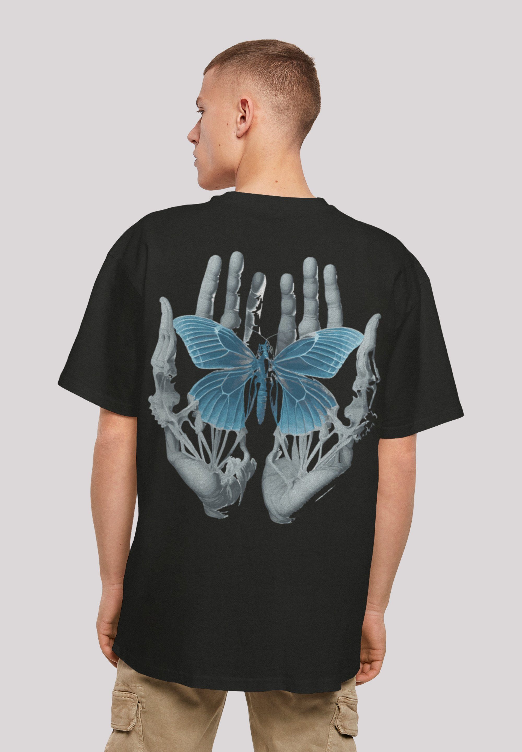 Skelett T-Shirt F4NT4STIC Print Hände Schmetterling schwarz