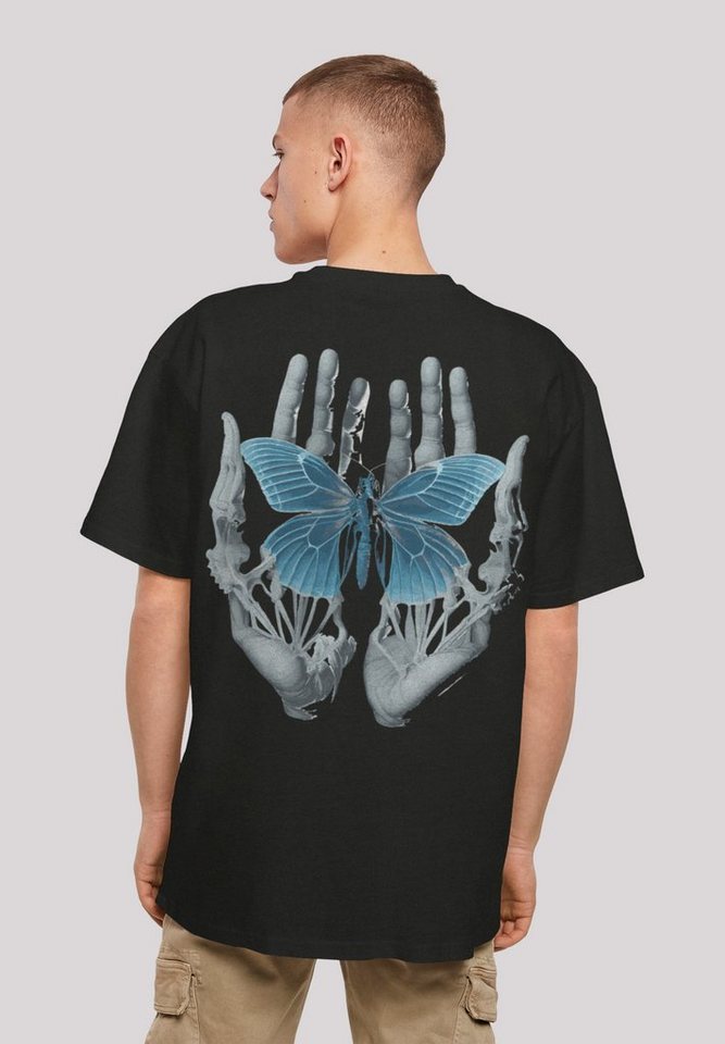 F4NT4STIC T-Shirt Skelett Hände Schmetterling Print, Fällt weit aus, bitte  eine Größe kleiner bestellen