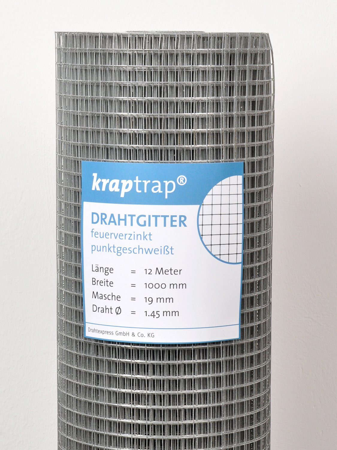 Kraptrap® Voliere Volierendraht Drahtgitter I Käfigdraht Schweißgitter I 19x19mm 1 m hoch I 1,45mm stark Drahtzaun mardersicher, feuerverzinkt
